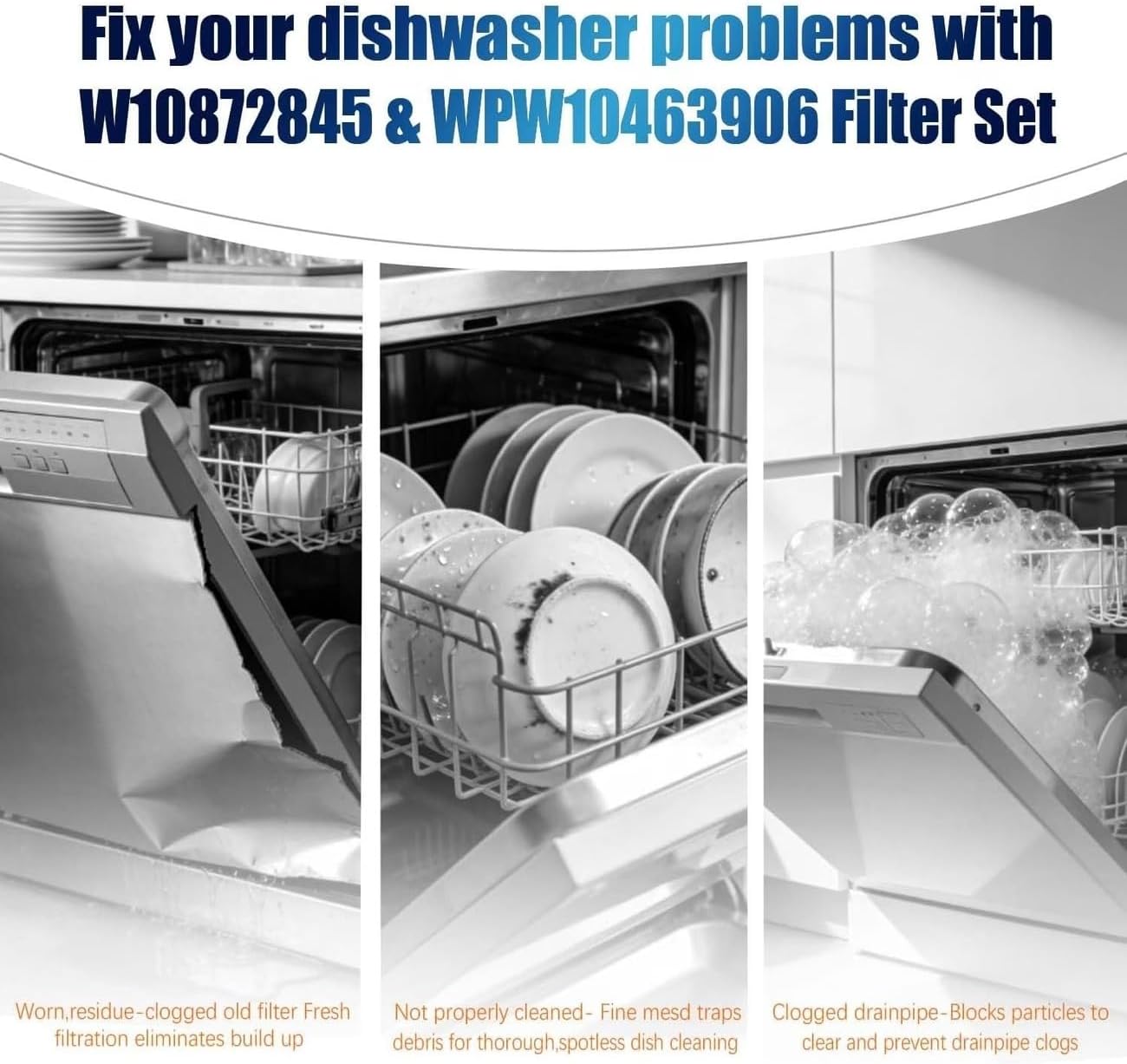 W10872845 WPW10463906 Dishwasher Pump Filter Replacement Kit Compatible with Whirlpool