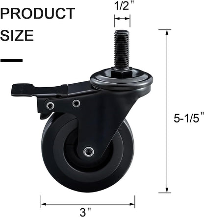 74064 Locking Caster Wheels Replacement for Pellet Grills - 3 Inch Grill Wheel Kit