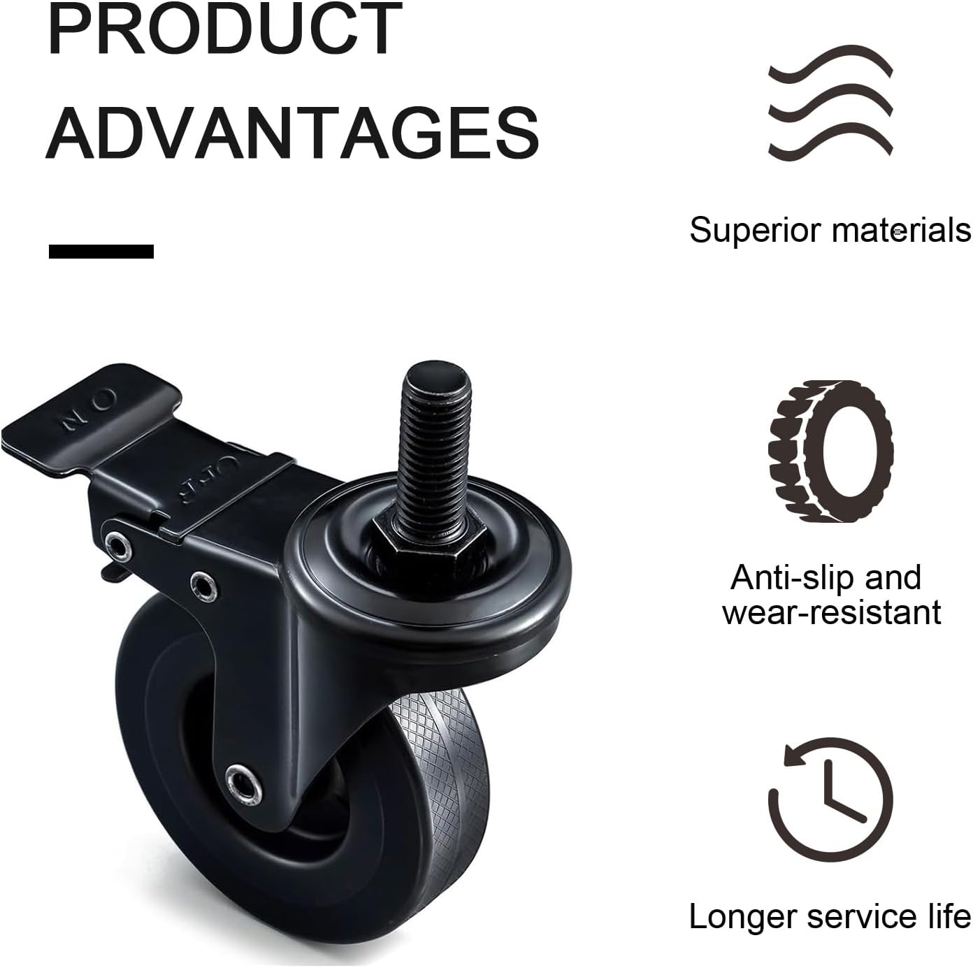 74064 Locking Caster Wheels Replacement for Pellet Grills - 3 Inch Grill Wheel Kit