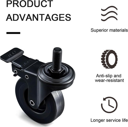 74064 Locking Caster Wheels Replacement for Pellet Grills - 3 Inch Grill Wheel Kit