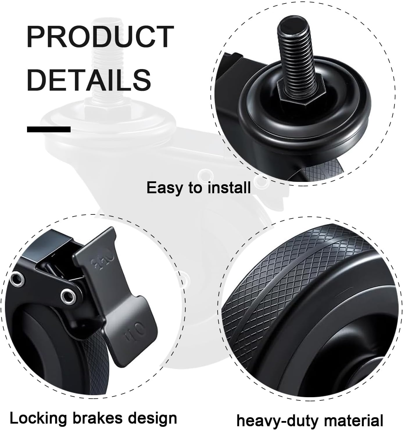 74064 Locking Caster Wheels Replacement for Pellet Grills - 3 Inch Grill Wheel Kit
